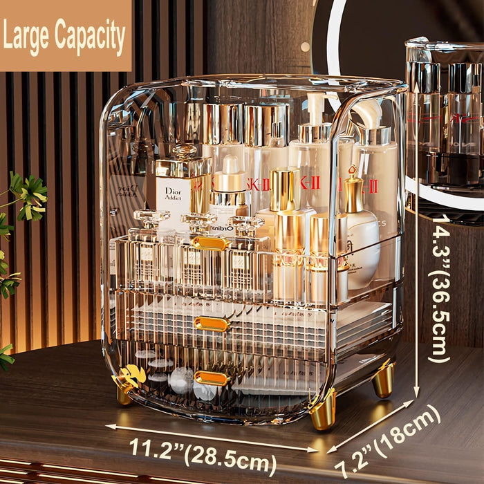 DUSALA Makeup Organizer, Large Capacity Cosmetics Makeup Organizer for Vanity, Dustproof Waterproof Cosmetics Display Case with Drawers for Skincare, Lipstick, Brushes and Jewelry (Clear)