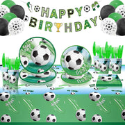 Soccer Birthday Party Decorations 140 PCS, Complete Soccer Party Set for 20 Guests, Includes Plates, Napkins, Cups, Banner, Balloons, Tablecloth, Cutlery