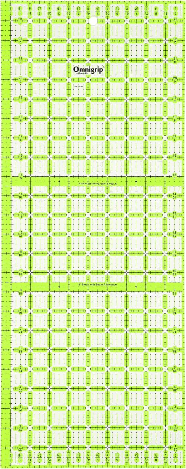 Omnigrid Non-Slip Ruler, 5" Square Sewing and Quilting Supplies - Rectangle 9-Â½" x 24"