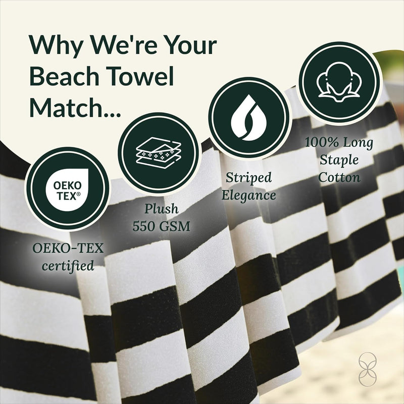 Cloud Scape Linen 2 Pcs Cabana Stripe Beach Towel Set, Oversized Soft Cotton Towel, Quick Dry and Highly Absorbent, Perfect for Beach, Picnic and Fitness, 76x152 cm, Blue
