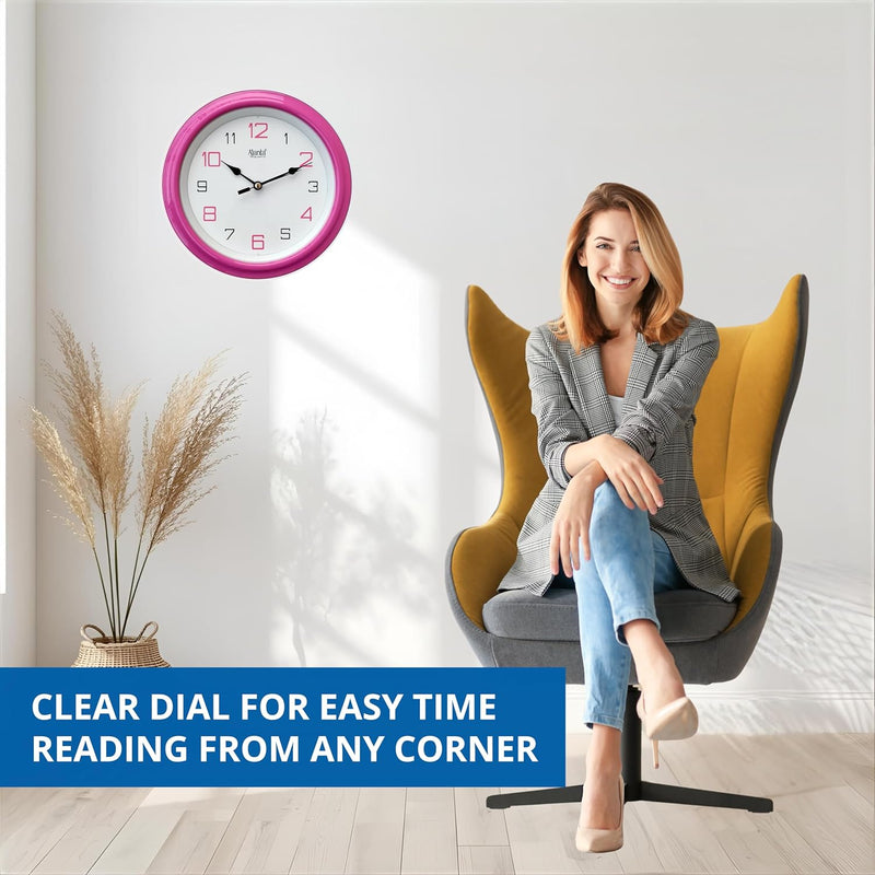 Ajanta Abstract Plastic Round Analog Wall Clock (20.5 Cm X 20.5 Cm X 3.5 Cm, Pink)