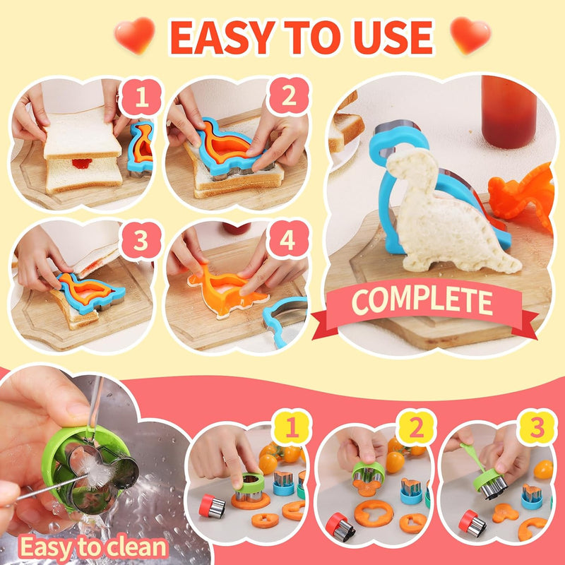 Sandwich Cutters For Kids Lunch, 25 Pcs Cutter And Sealer Set, Uncrustable Cutter, Crustless Shapes Lunch Box, Vegetable Fruit Bento Box