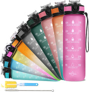 Unbreakable Water Bottle 1 Litre with Motivational Time Marker, Leakproof Durable BPA-Free Non-Toxic Water bottle for office,Water bottle for gym Detoxing eBook included Hunter Green with Motivational Time Marker - 1 ÙÙØªØ± Passion Pink