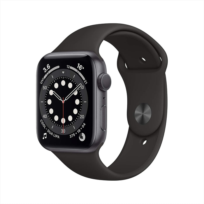 Apple Watch Series 6 (GPS, 44mm) - Space Grey Aluminium Case with Black Sport Band (Renewed)