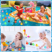 Teling 200 Pcs Mini Rubber Ducks in Bulk Yellow Tiny Baby Shower Ducks Float Squeak Bathtub Duckies Preschool Bath Toy for Birthday Party Gift(Pink, Black, Red, Green, Yellow, Blue)