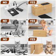 Cable Management Box, Handmade Rattan Organizer, 2 Open Slots Cords Hider Under Desk Cord Organizer Management, For Computer Router Usb Hub & Power Strip