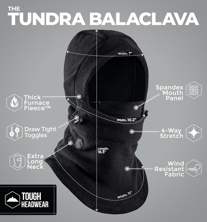 Tough Headwear Fleece Balaclava Ski Mask - Winter Face Mask for Men and Women - black