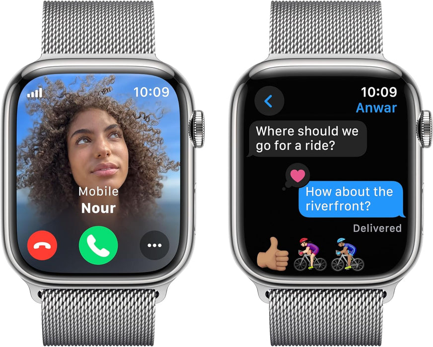 New Apple Watch Series 9 [GPS + Cellular 45mm] Smartwatch with Silver Stainless steel Case with Silver Milanese Loop One Size. Fitness Tracker, Blood Oxygen & ECG Apps, Water Resistant