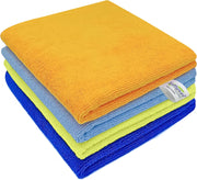 SOFTSPUN Microfiber Cleaning Cloths, 4pcs 40x40cms 340 GSM Multi-Colour Highly Absorbent, Lint and Streak Free, Multi -Purpose Wash Cloth for Kitchen, Window, Stainless Steel, silverware.