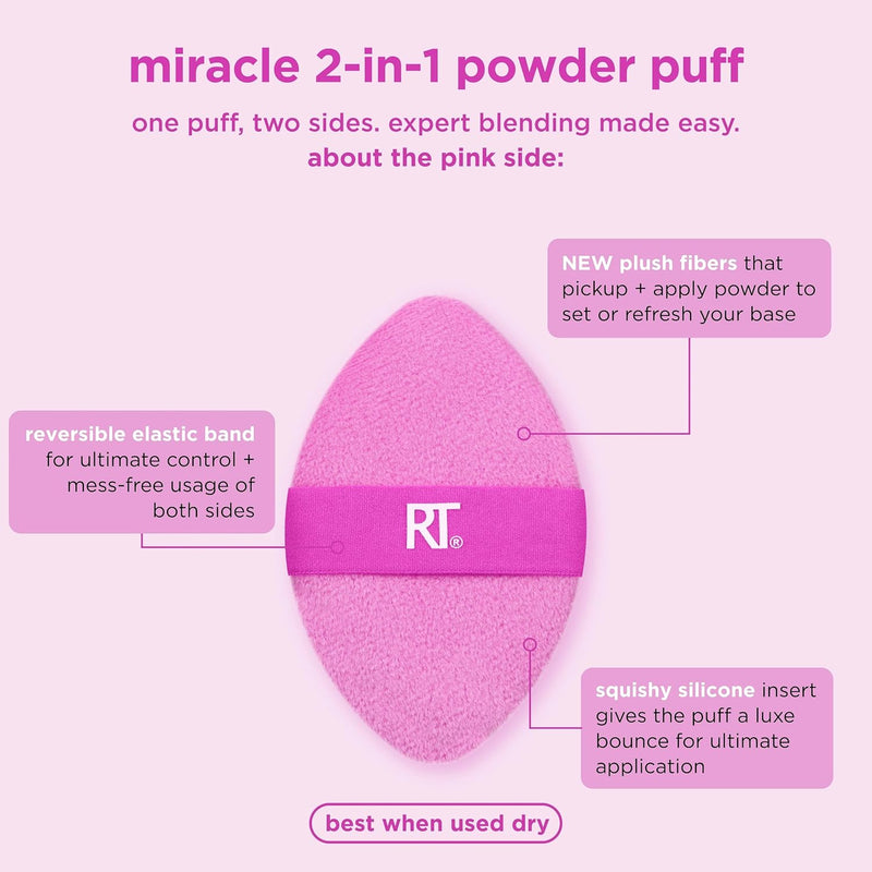 Miracle Complexion Sponge + Miracle 2-In-1 Powder Puff, Makeup Blending Sponge & Dual-Sided Powder Puff, For Liquids, Creams, & Powders, Vegan & Latex-Free, 2 Count - Miracle Complexion Sponge & Puff, 2 Count