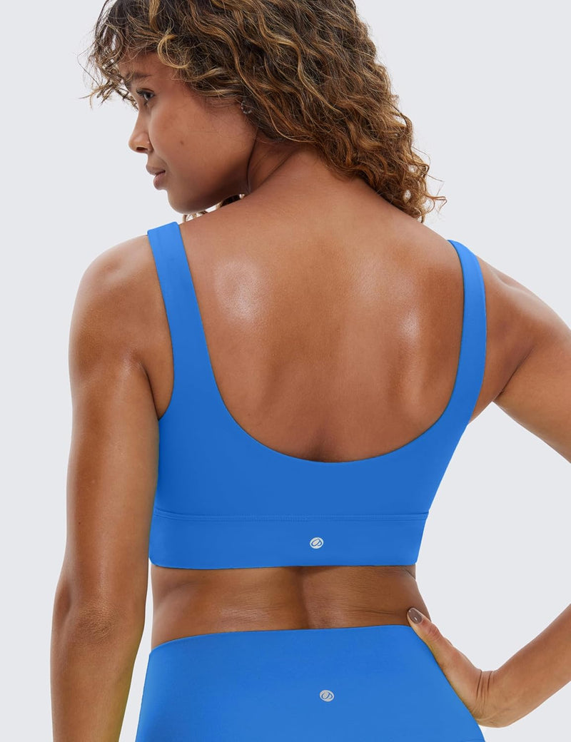 CRZ YOGA Womens Butterluxe U Back Sports Bra - Scoop Neck Padded Low Impact Workout Yoga Bra with Built in Bra