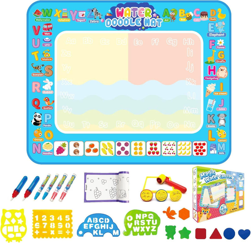 SKY-TOUCH Magic Water Doodle Mat,Extra Large Mess Free Colouring Baby Paint Mat,Aqua Water Doodle Mat,Mess Free Colouring Mat,Toddler Toys for 2 3 4 5 Year Old Boys Girls,100 80cm