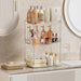 U-HOOME Bathroom Organizer Countertop, Clear Makeup Desk Organzier for Dressing Table, Bathroom Vanity Countertop, 2-Tier Vanity Tray Shelf for Cosmetic, Lotions, Perfume and Toiletries (Clear)