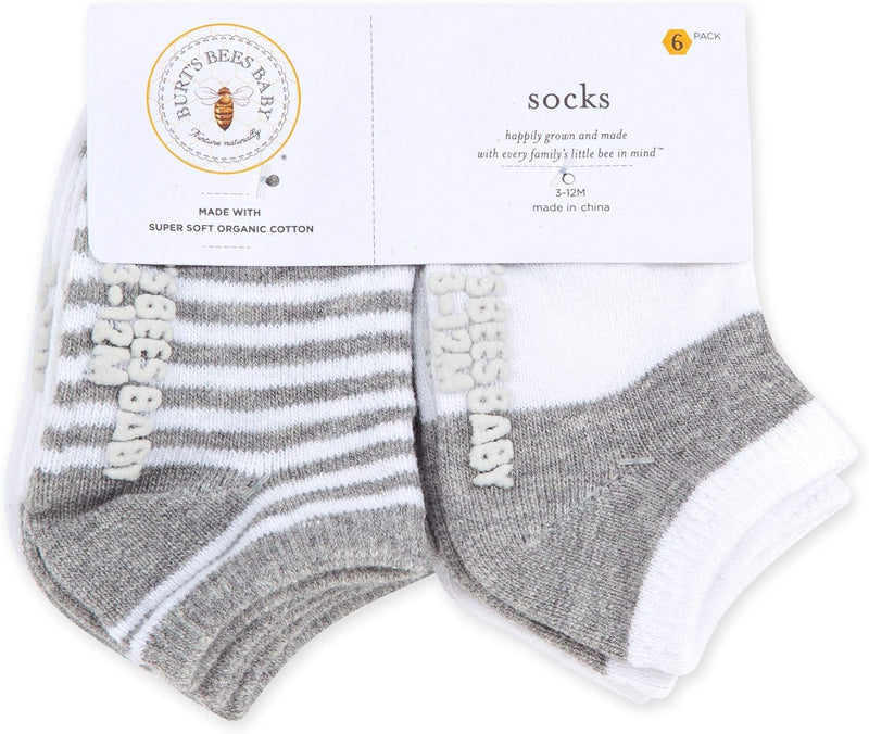 Burt's Bees Baby Unisex Baby, 6-pack Ankle Socks With Non-slip Grips, Made With Organic Cotton