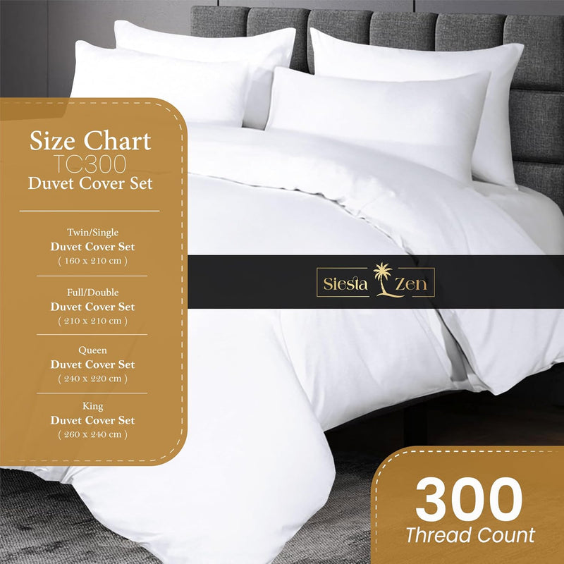 Premium 100% Egyptian Cotton Duvet Cover King 260x240cm with 2 Pillowcases, 300TC Percale Weave, Soft & Comfy Luxurious Hotel Quality Comforter Cover, All Season Bedding Set (White, King) - White Twin/Single