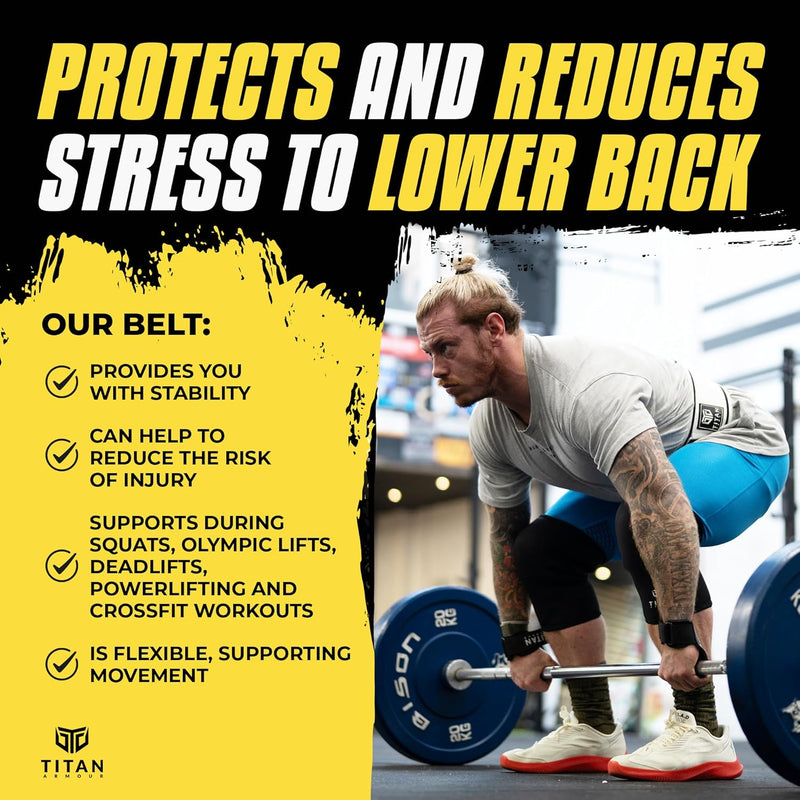 Titan Armour® Self-Locking Weight Lifting Belt | Weight Lifting Straps Included | Gym belt for Crossfit, Powerlifting, Deadlift, Olympic Lifts and Squats | For Men and Women | UK Brand