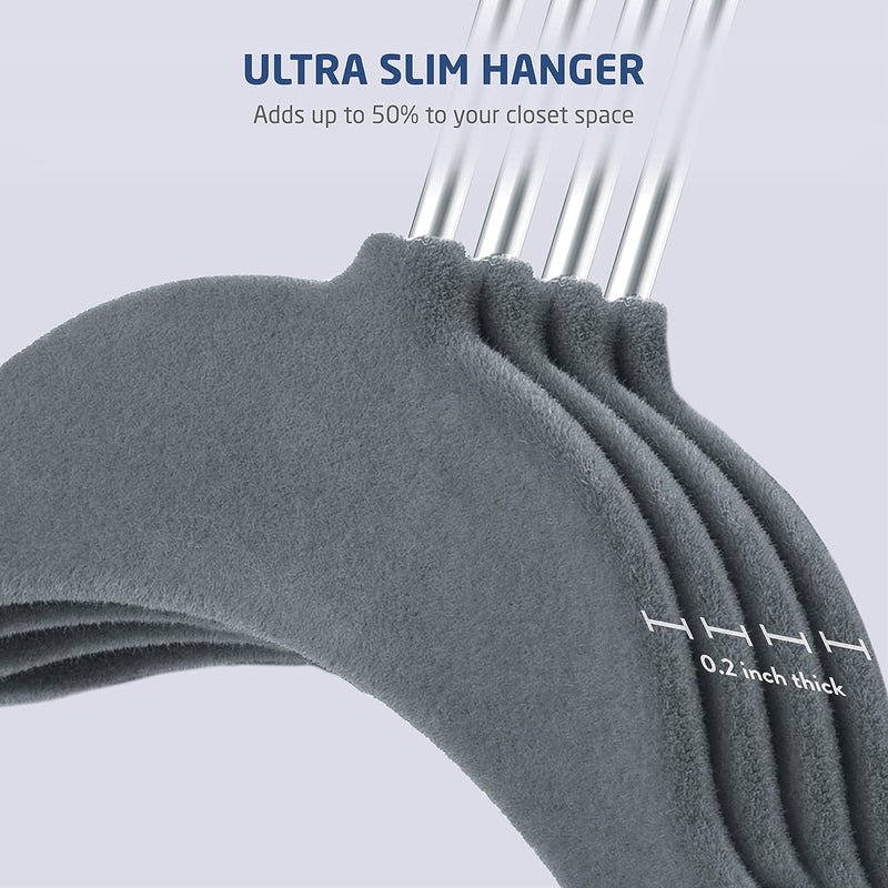 Zober Premium Quality Space Saving Kids Velvet Hangers Strong and Durable 360 Degree Chrome Swivel Hook Ultra Thin Non Slip Junior Hangers,-50 Pack Off-white ZO-VJ303…
