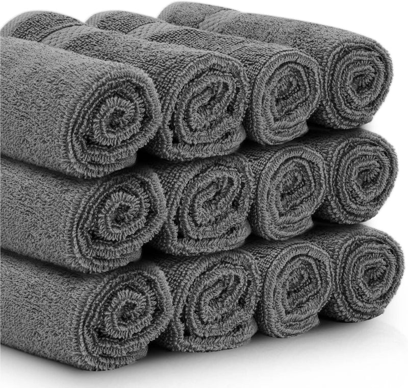 White Classic Luxury Cotton Washcloths - Small Hotel Spa Bathroom Face Towel | 12 Pack |