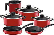 Tramontina 9 Pieces Blue Aluminum Cookware Set with Interior and Exterior Starflon Max Nonstick Coating - Red