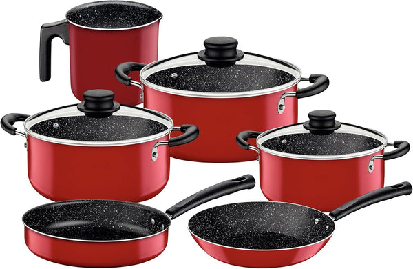 Tramontina 9 Pieces Blue Aluminum Cookware Set with Interior and Exterior Starflon Max Nonstick Coating - Red