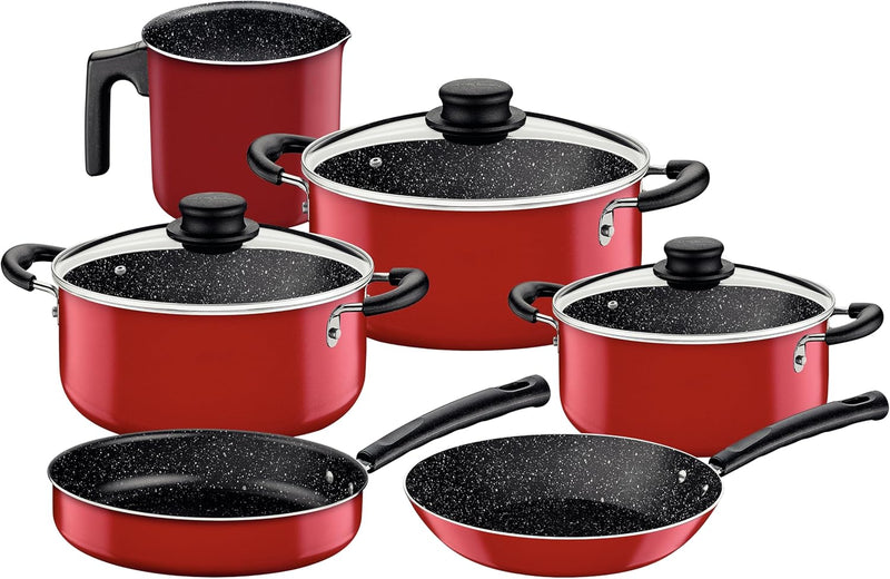 Tramontina 9 Pieces Blue Aluminum Cookware Set with Interior and Exterior Starflon Max Nonstick Coating - Red