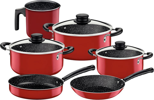 Tramontina 9 Pieces Blue Aluminum Cookware Set with Interior and Exterior Starflon Max Nonstick Coating - Red