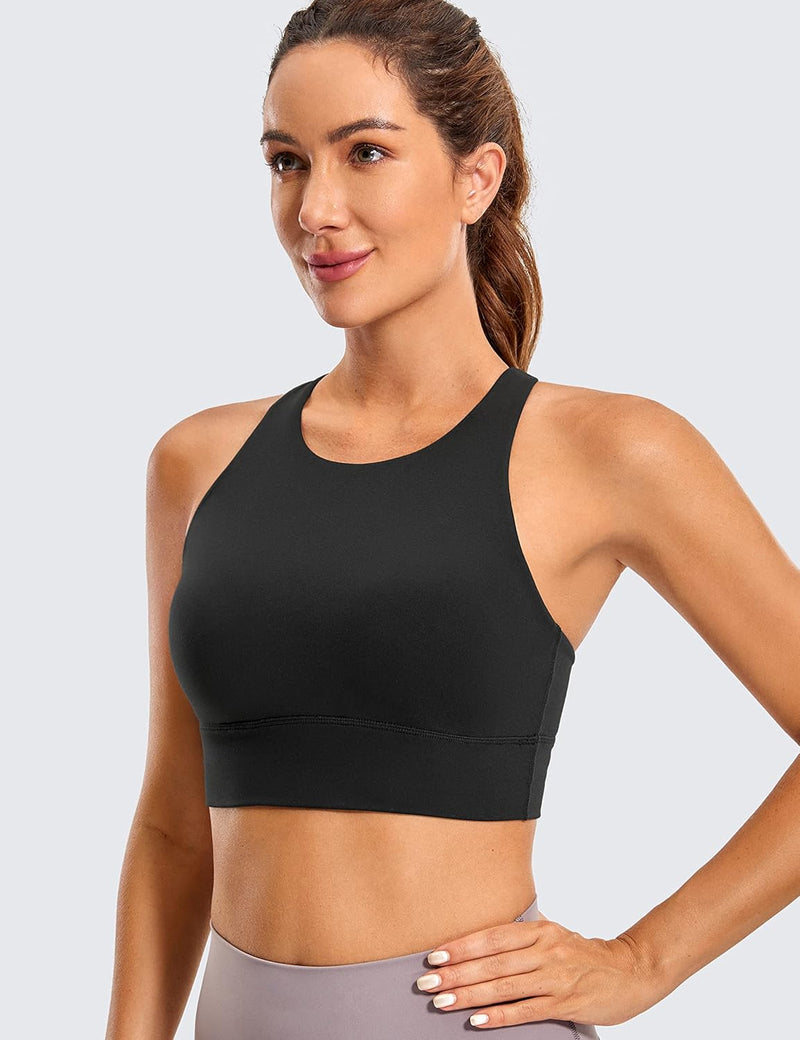 CRZ YOGA Womens Butterluxe Strappy High Neck Longline Sports Bra - Padded Criss Cross Back Workout Sports Bras Crop Tank Top