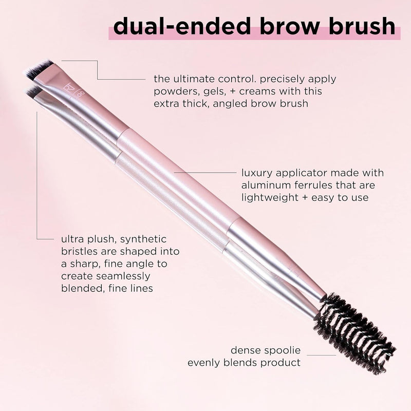 Real Techniques Dual-Ended Brow Brush, For Shaping & Filling, Travel-Friendly Spoolie, Blend Natural, Full, or Laminated Brows, Luxury Applicator, 1 Count - Dual Ended Brow Brush, 1 Count