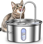 SAWA Cat Water Fountain Stainless Steel, 3.2L/108oz Cats Fountain for Drinking, Pet Water Fountain for Cats Indoor, Automatic cat Water Dispenser with 2 Flow Modes, kitty Spout fountain for Cats Dogs - Wired Fountains Stainless Steel Round