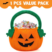 JOYIN Halloween Pumpkin Plush Tote Bucket, 11 X 13.4 inches Candy Trick or Treat Bag, Cute Halloween Basket with Handle for Kids Girl Boy Trick or Treating, Party Favor Supplies , Kids Gifts Goody Bag