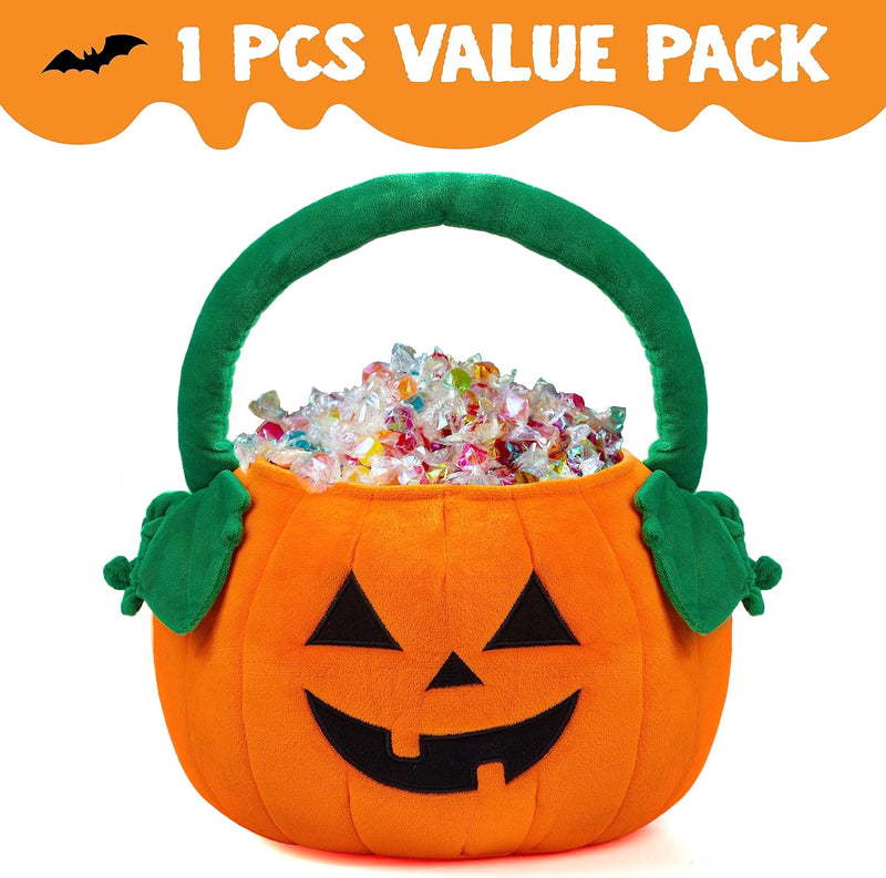 JOYIN Halloween Pumpkin Plush Tote Bucket, 11 X 13.4 inches Candy Trick or Treat Bag, Cute Halloween Basket with Handle for Kids Girl Boy Trick or Treating, Party Favor Supplies , Kids Gifts Goody Bag