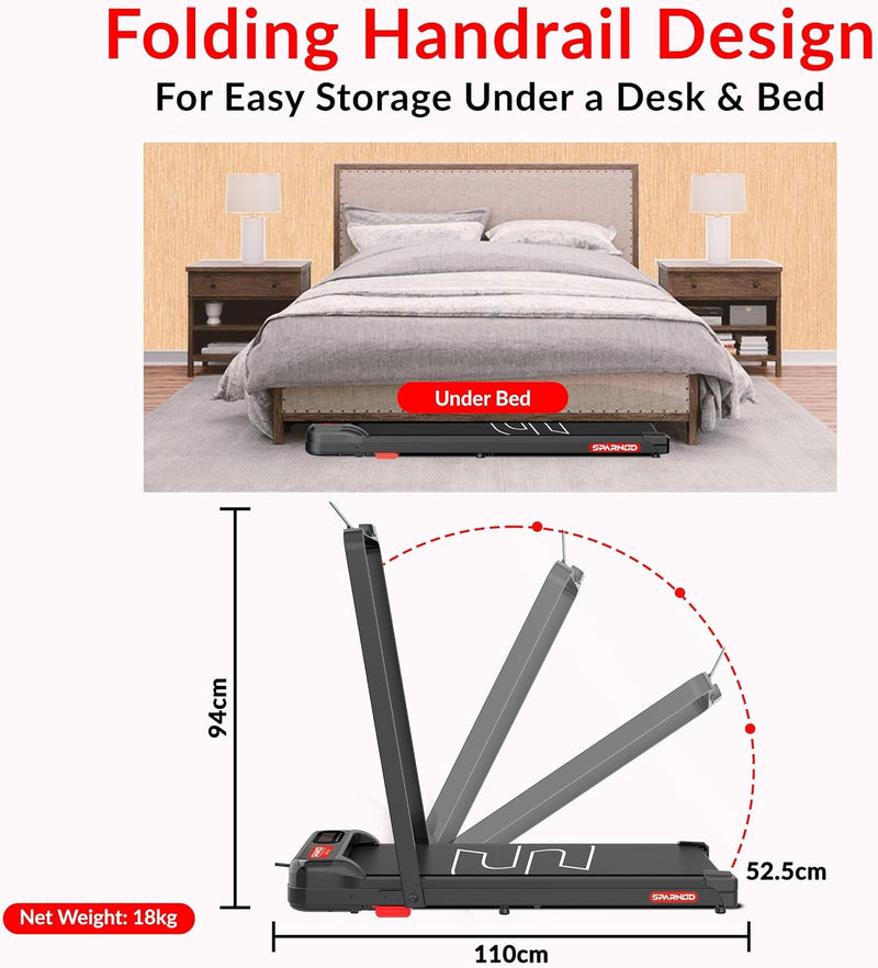 Sparnod Fitness STH-3002/3004N Home Use Walking Pad & Treadmill Compact, Ultra-Slim, Ready to Use Shock Absorption LED Display Manual Incline 100 Kg Capacity