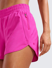 CRZ YOGA Women's High Waisted Running Shorts Mesh Liner - 3'' Dolphin Quick Dry Athletic Gym Track Workout Shorts Zip Pocket