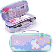 Pencil Case for Girls, Cute Unicorn Pencil Pouch, Large Capacity Washable Canvas Pen Bag, Multifunctional Compartments with Handle for Girls Kids Teens