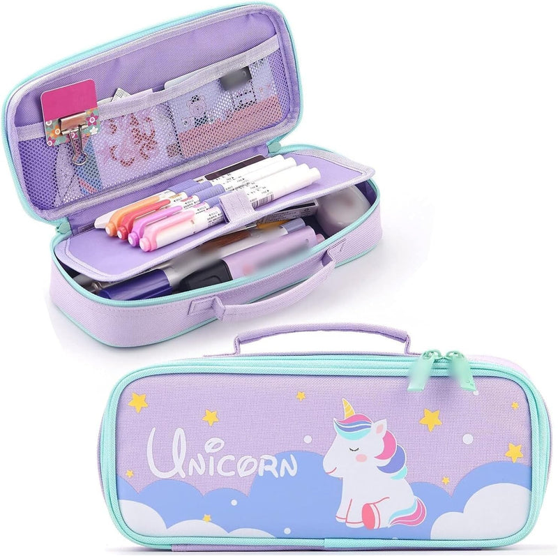 Pencil Case for Girls, Cute Unicorn Pencil Pouch, Large Capacity Washable Canvas Pen Bag, Multifunctional Compartments with Handle for Girls Kids Teens