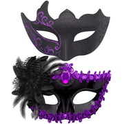 Couple Masquerade Masks Set Venetian Party Mask Mardi Gras Mask - Black & Purple