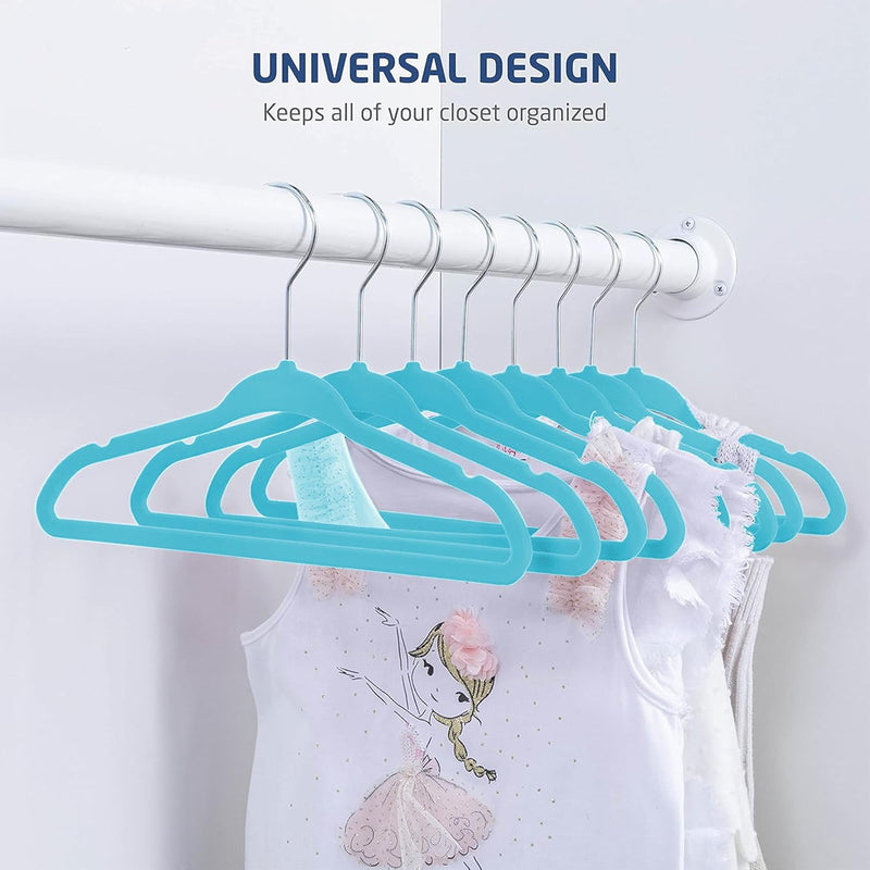 ZOBER Hangers For Baby Clothes - Chrome Swivel Hook - Non Slip Toddler Hangers for Baby and Children Clothes Space saving - Hanger for Everyday Use Set Of 10 - Pink