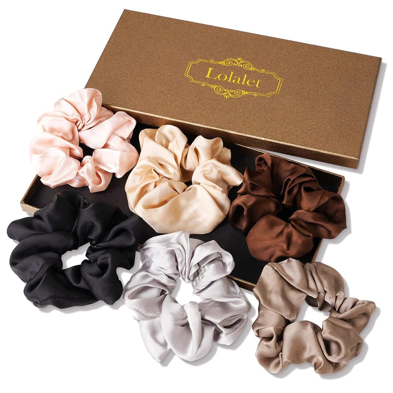 Lolalet 6 Pack Scrunchies for Hair, Hair Scrunchies for Women Girls, Soft Satin Scrunchy for Sleeping, Big Sleep Tie Scrunchie with Elastic Hair Bands for Thick Thin Fine Curly Hair/Style A