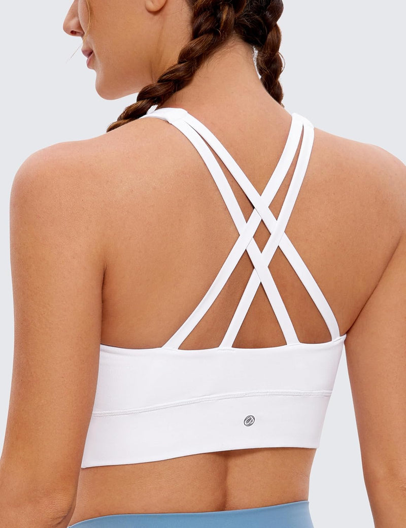 CRZ YOGA Womens Butterluxe Strappy High Neck Longline Sports Bra - Padded Criss Cross Back Workout Sports Bras Crop Tank Top