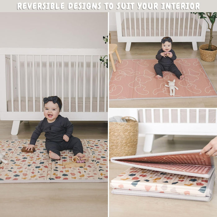 Bubba Bear Baby Mat Children's Mat Baby Play Mat 180 x 200 x 1 cm, Reversible and Non-Toxic Thick Foldable Waterproof Foam Children's Rug, Crawling Mat Play Rug (90 x 120 cm, Beige)
