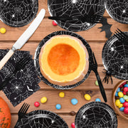 Halloween Spider Web Party Supplies - 96PCS Halloween Party Supplies Set Includes Plates Napkins Forks Horror Decor Supply Serves 24 Guests Tableware Kit