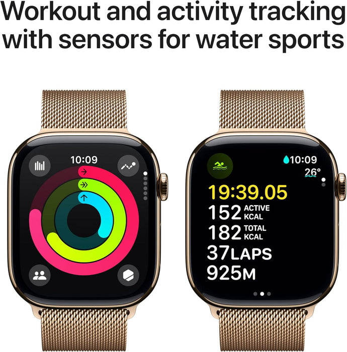 Apple Watch Series 10 GPS + Cellular 46 mm Smartwatch with Gold Titanium Case with Gold Milanese Loop - M/L. Fitness Tracker, ECG App, Always-On Retina Display, Carbon Neutral