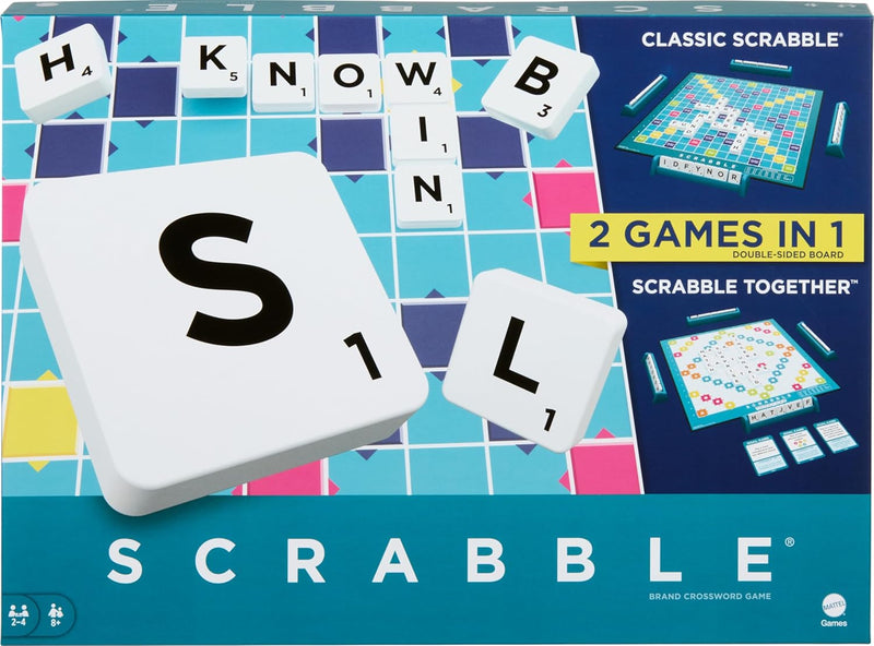 Scrabble Junior Kids Crossword Game With 2-Games-In-1, 2-Sided Game Board For 2 To 4 Players Ages 6 To 10 Years Old - Refreshed