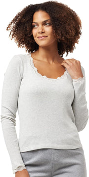 Womens Ls lace top Lounge & Sleepwear Tops (pack of 1) - Warm Ice Grey Heather