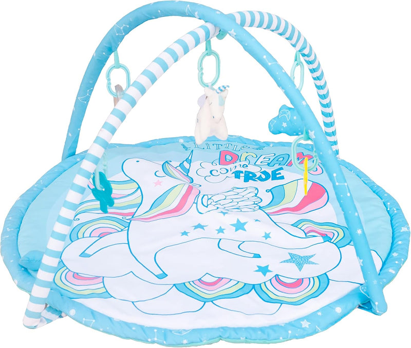 The Moon Brand Perky Baby Playmat and Activity Gym for Newborn Baby & Infant 5 Hanging Sensory Toys Visual, Hearing, Touch, Cognitive Early Development Playmat. Suitable from 0m+ 80cm Paradise Play - Unicorn
