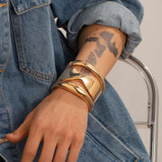 Spring Chunky Gold Bangle Bracelets, Trendy Wide Wrist Cuff Bracelet, Stackable Statement Bangles, Wedding Party Travel, Fashion Jewelry Set for Women and Girls
