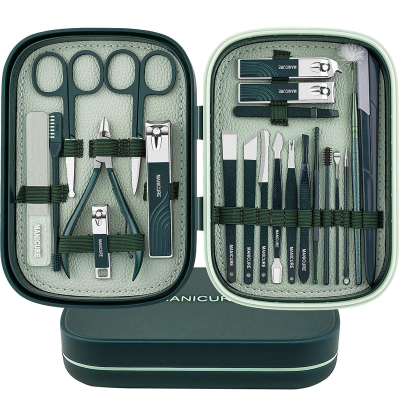 NALACAL Manicure Set Nail Clippers Kit 22 Pcs Professional Pedicure Set Sharp and Durable Stainless Steel Nail Care Tools for Men Women with Luxurious Travel Case (Dark Green)
