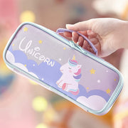 Pencil Case for Girls, Cute Unicorn Pencil Pouch, Large Capacity Washable Canvas Pen Bag, Multifunctional Compartments with Handle for Girls Kids Teens