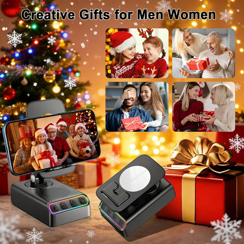 Adjustable Cell Phone Stand with Wireless Induction Bluetooth Speaker, HD Surround Sound for Home/Outdoor, Popular Christmas/Birthday Ideas Gifts, Stocking Stuffers Family Friends