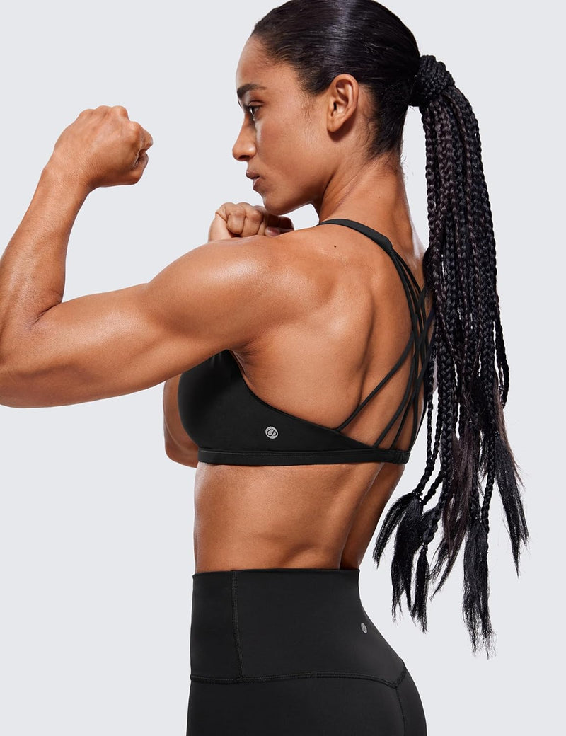 CRZ YOGA Women's Cute Yoga Sports Bra Strappy Sexy Back Padded Low Impact Workout Clothes Bra Tops